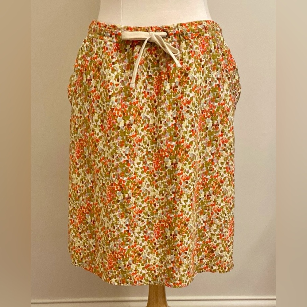 Eddie Bauer Floral Drawstring Midi Skirt in Cream, Orange, Green